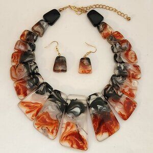 Choker style necklace & earrings burgundy gray black costume NIP
